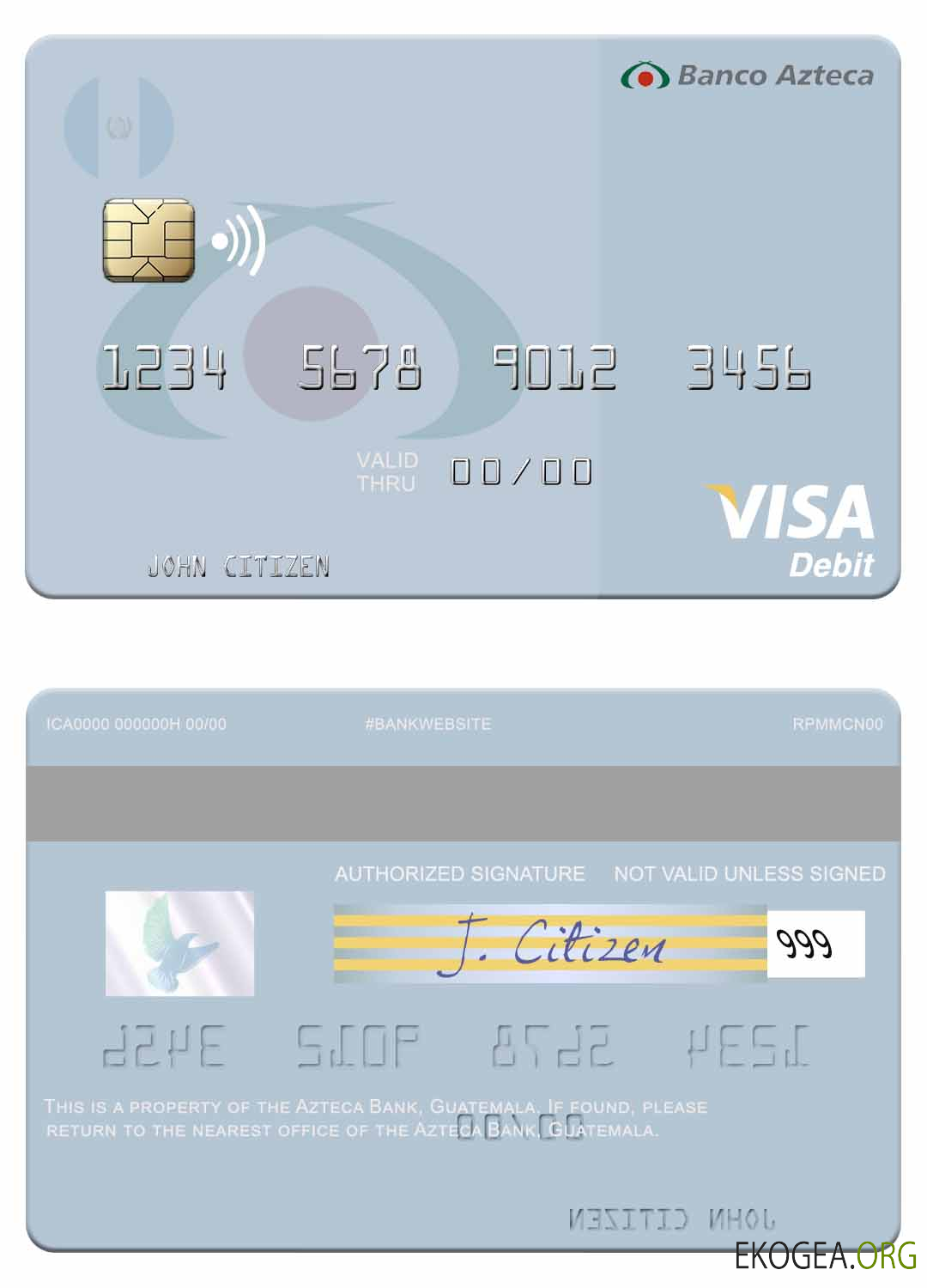 Carte de débit visa de la Banque Azteca du Guatemala